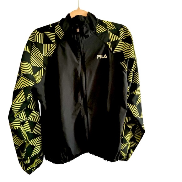 FILA✨$4 When bundled✨performance reflective green/gold Geometric print Jacket ✨ - Picture 5 of 6